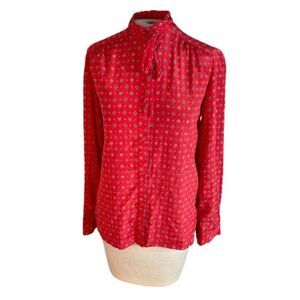 Plumeria Vintage Blouse Top Shirt Red Blue Size 9